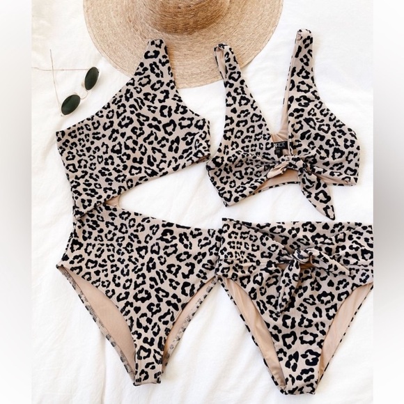 NWOT Beach Riot Leopard Animal Print Asymmetrical Celine One Shoulder One Piece - Picture 7 of 16